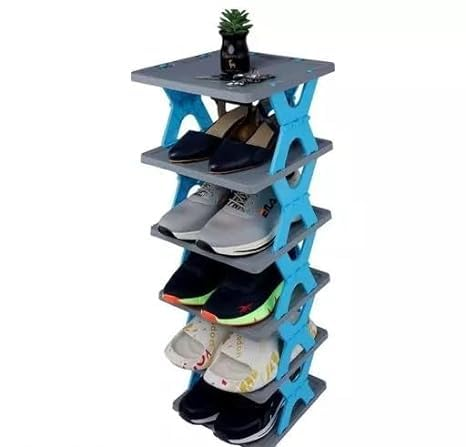 4 Layer Folding Shoe Rack Plastic Adjustable Blue