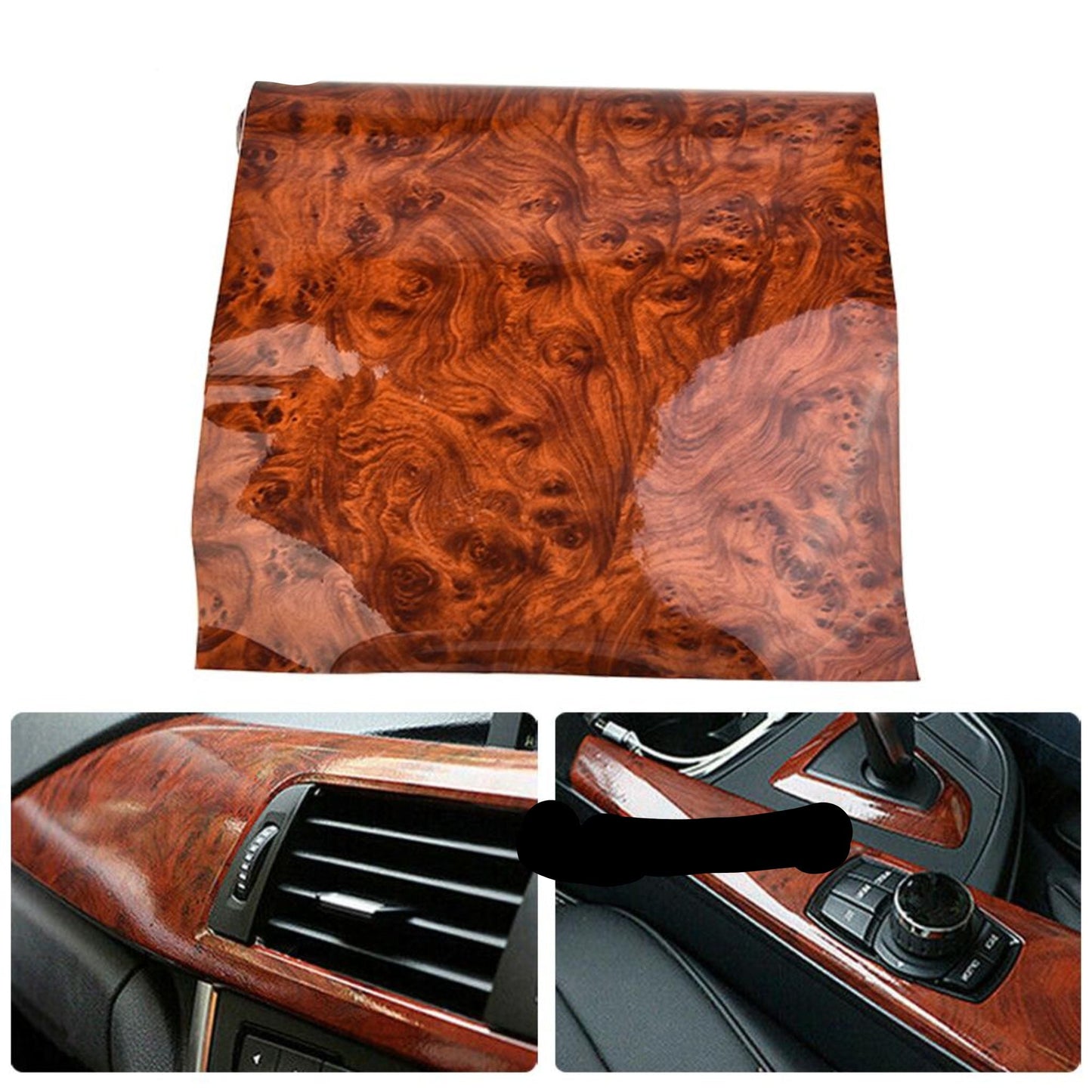 High Gloss Car Sticker Waterproof Car Interior Adhesive Wood Grain Film