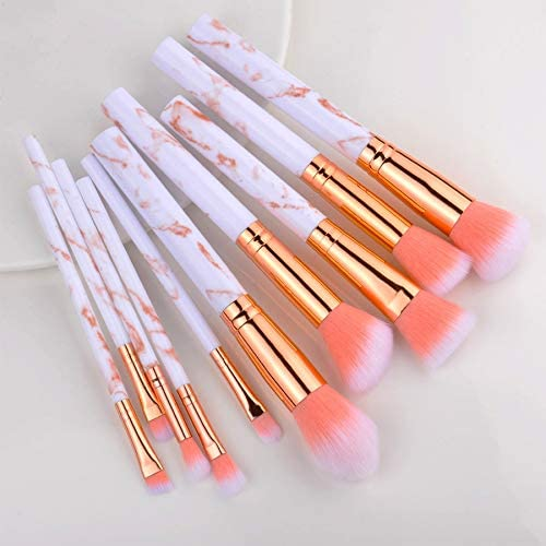 Marble Pattern Makeup Brush Set 10pcs - Pink