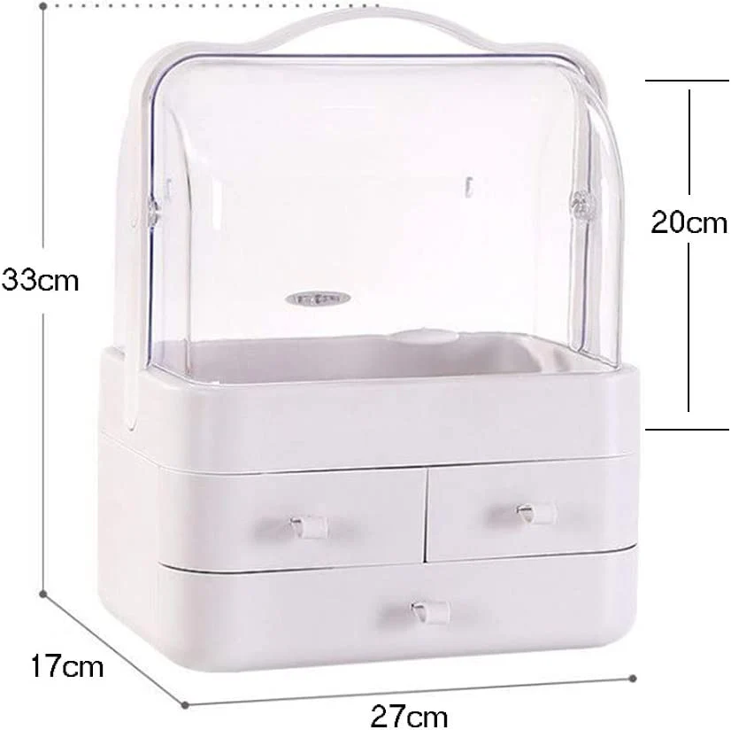 Dustproof Makeup Organizer with 3 Drawers โ Waterproof Cosmetic Storage Box