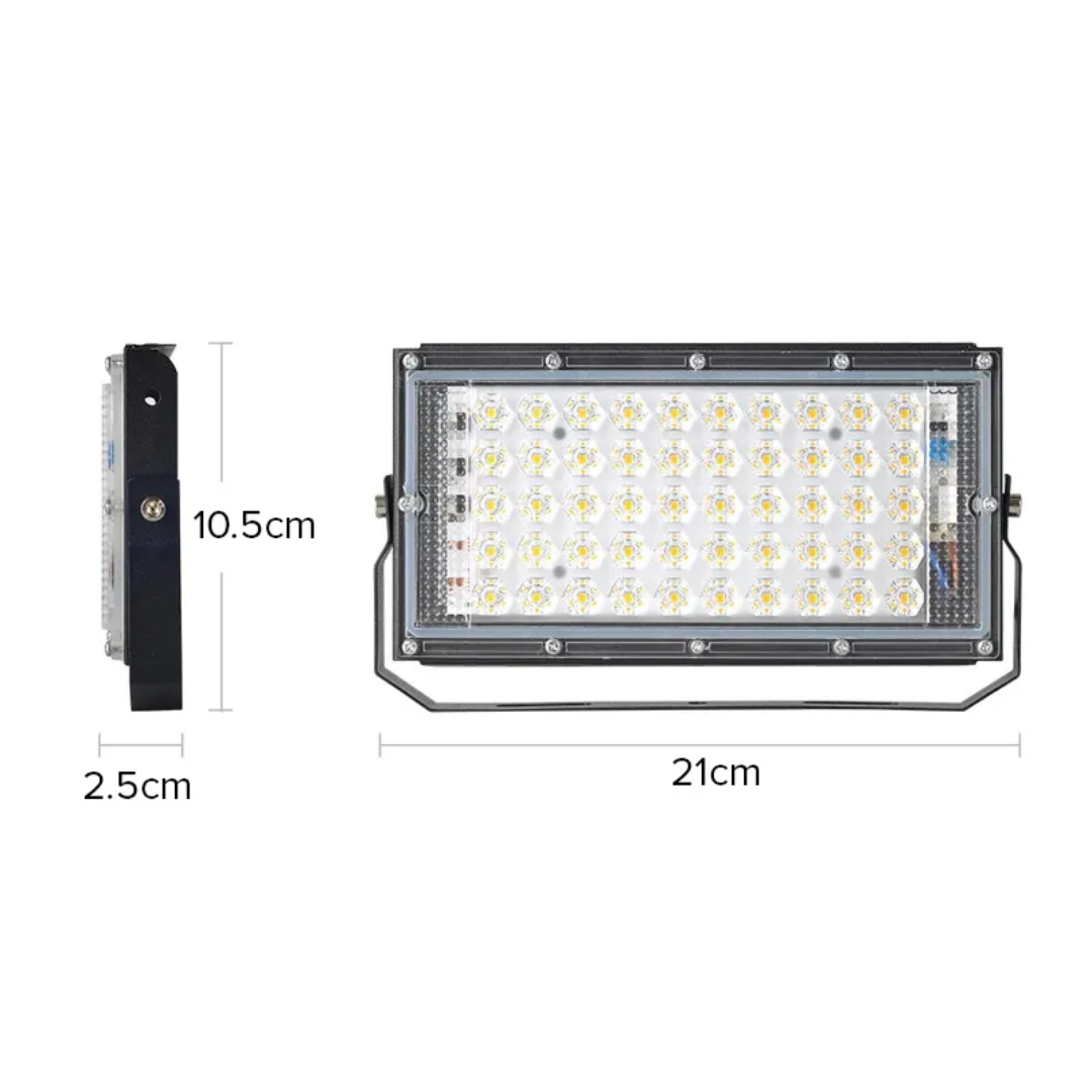 50W 50-SMD LED Flood Light with 120ยฐ Adjustable Angle, Waterproof Compact Size Outdoor Flood Light (L21 x W2.5 x H10.5)cm - White Light
