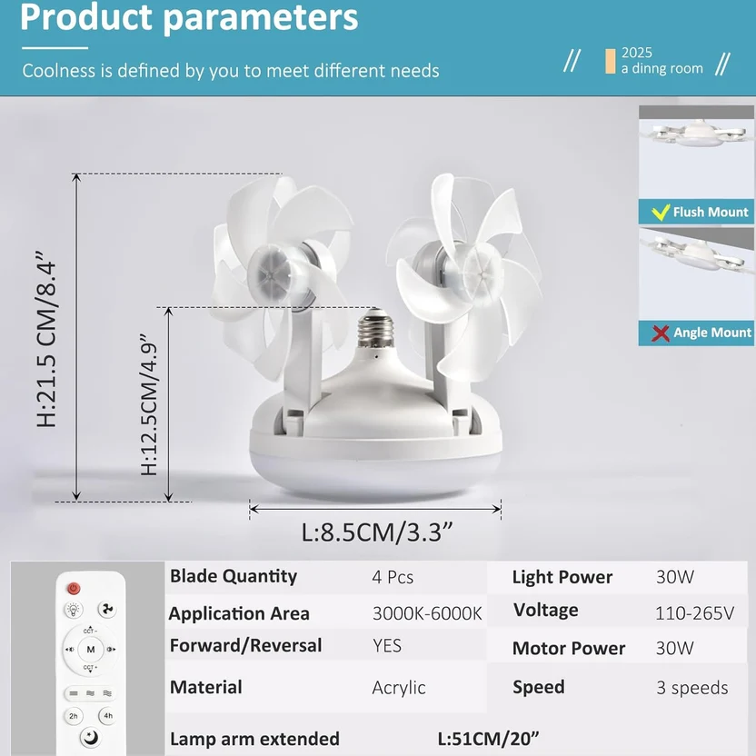 Silent F4 Led Ceiling Fans with Lights and Remote 3 Level