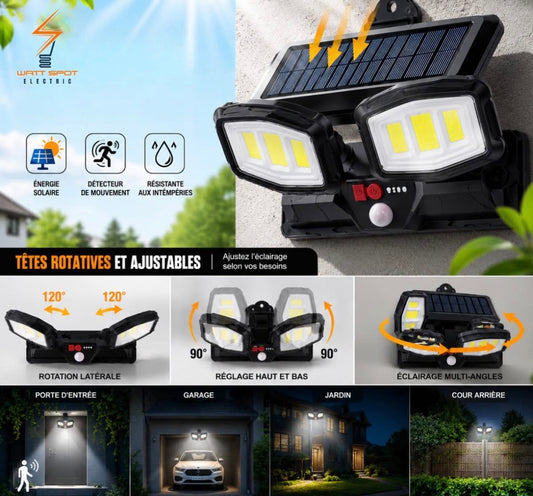 Solar Garden Wall Lights 108 LED 3 Head Motion Sensing Technology