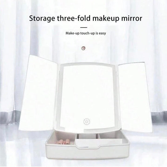 My Fold Away Vanity Mirror With Led & Makeup Storage