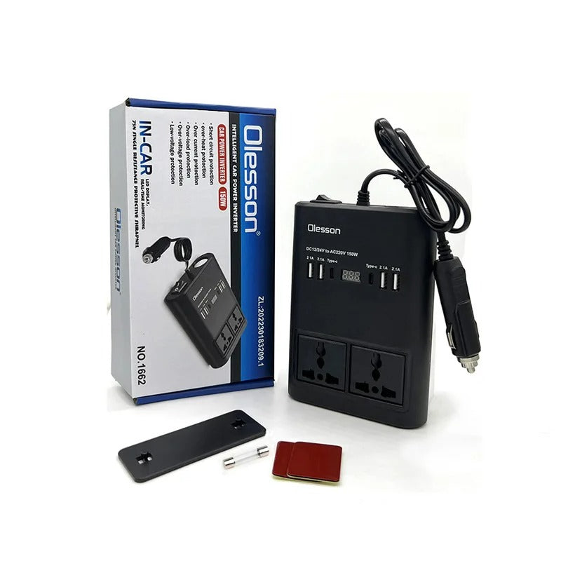 150W Car Power Inverter โ DC 12V/24V to AC 220V Converter for Vehicle
