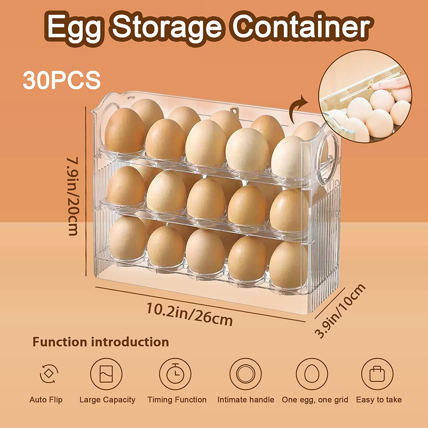 Egg Holder for Refrigerator 30 Coun, 3 Layer Vertical Clear Plastic
