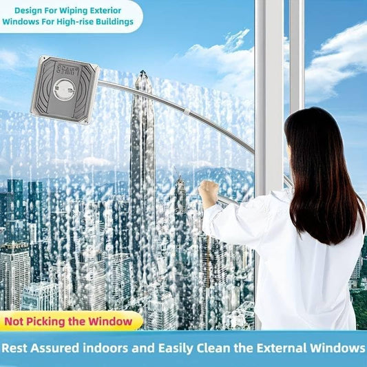 Window Cleaning Tool U Shaped l for External Window Washer with Telescopic Pole, Angle Adjustable Sponge Head and Squeegees