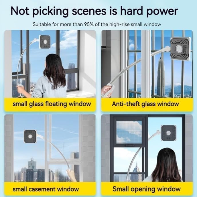 Window Cleaning Tool U Shaped l for External Window Washer with Telescopic Pole, Angle Adjustable Sponge Head and Squeegees