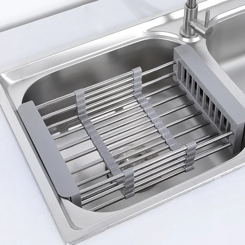 Stainless Steel Expandable Vegetable Basin with Drain Basket Drain Rack 1pc