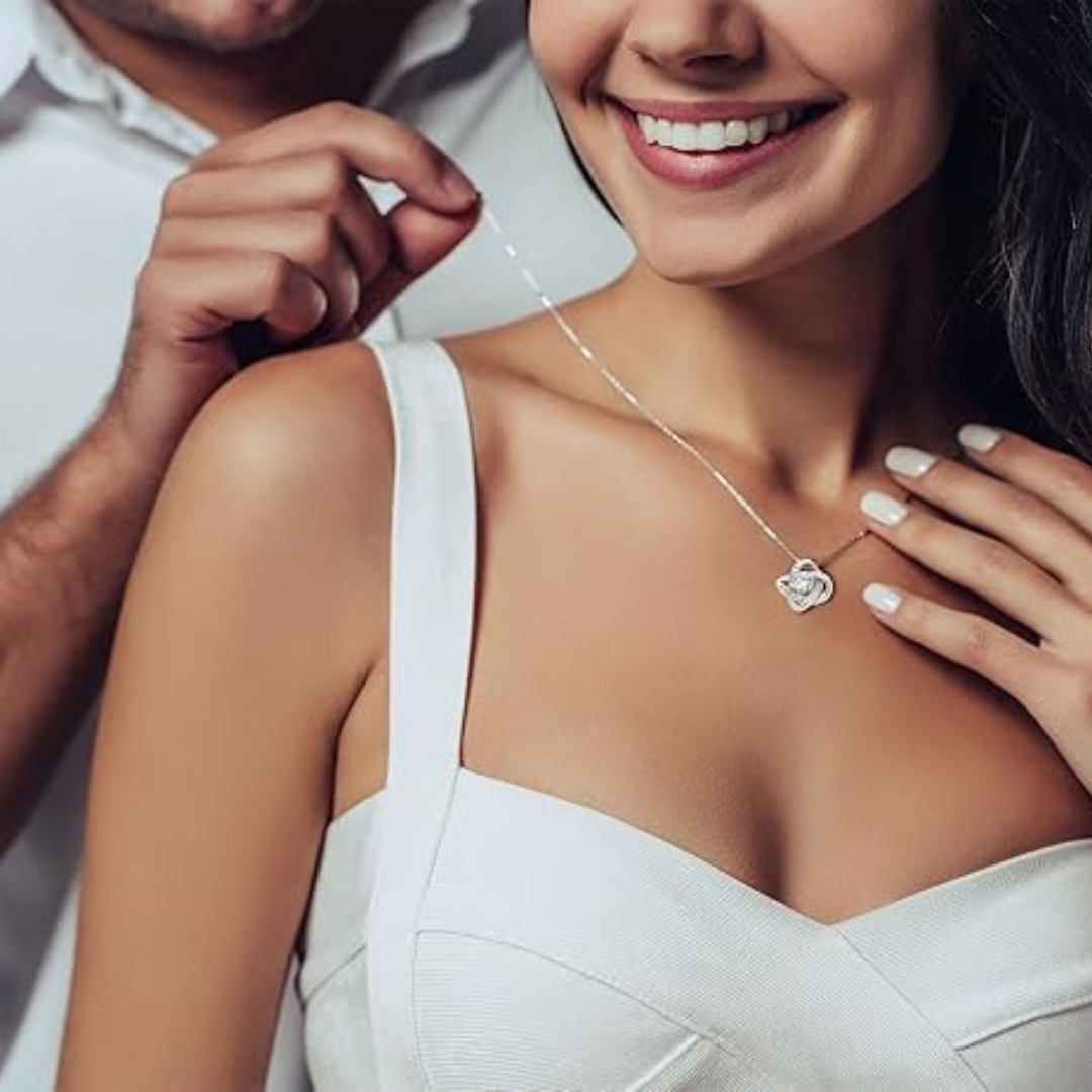 Love Knot Pendant for Her, Necklace with Message Card, Couple Jewelry
