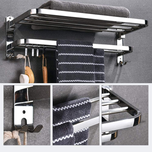 Bathroom Storage Shelf Multi Towel Rack - Black Color