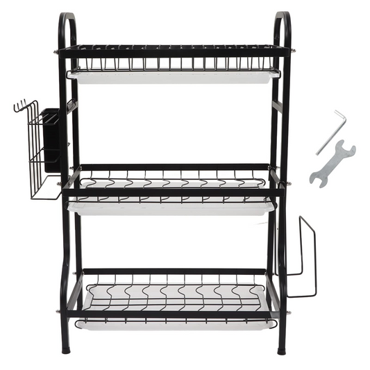 3-Layer Stainless Steel Dish Rack with Detachable Drainboard & Cutlery Holder