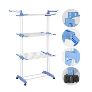 3 Layer Folding Clothes Dryer Rack With 4 Wheels