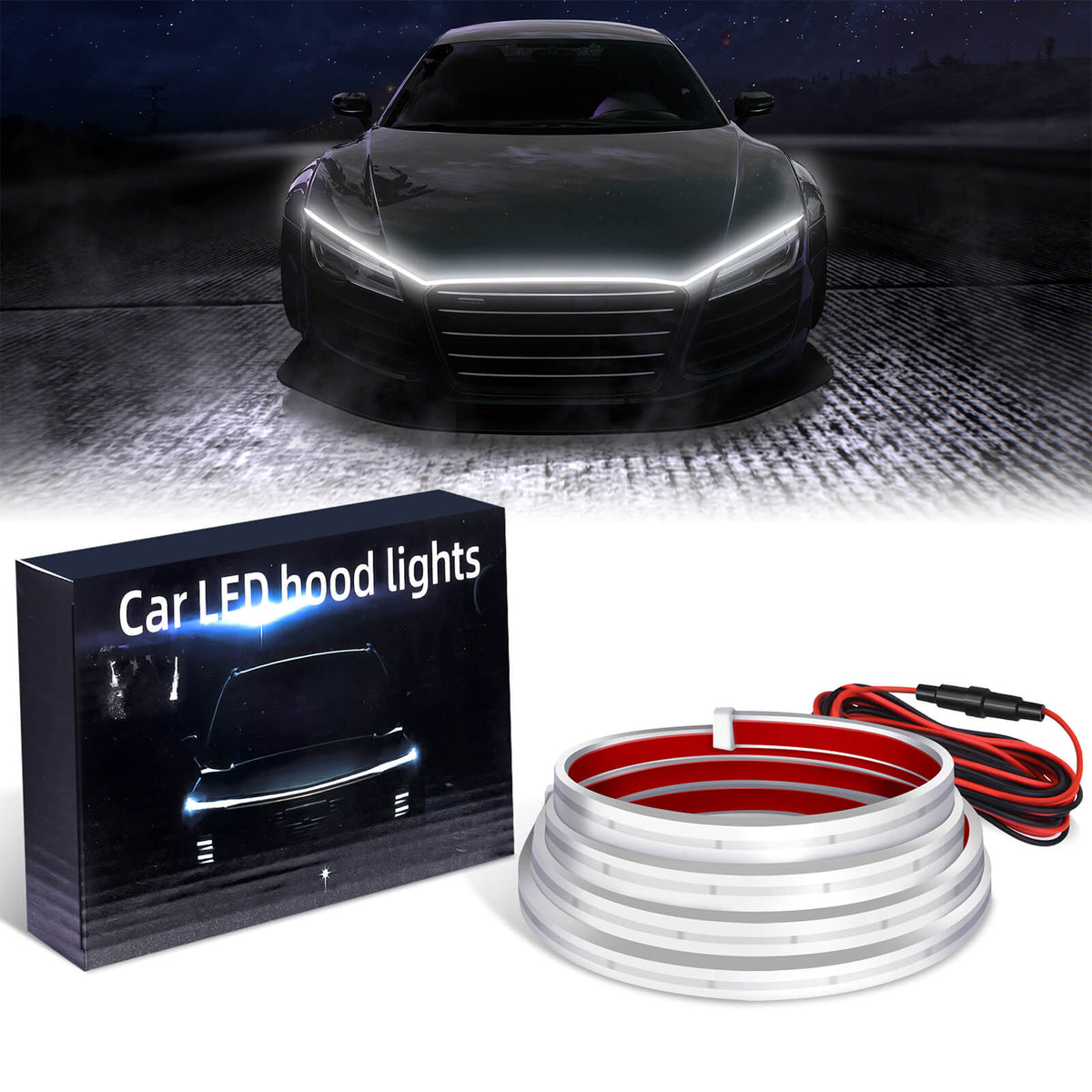 Car Hood Light Strip, Flexible Exterior Car LED Strip Lights Waterproof (Crystal Blue)