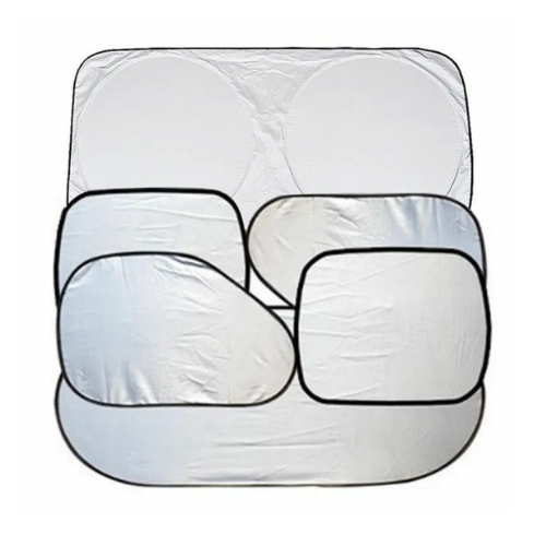 6Pcs Car Windshield Sun Shade Set Silver Coated Cloth Car Windshield Cover Front Rear Window Visor BY-342 - Silver