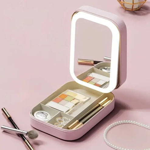 Travel Size LED Mirror & Beauty Makeup organiser Case