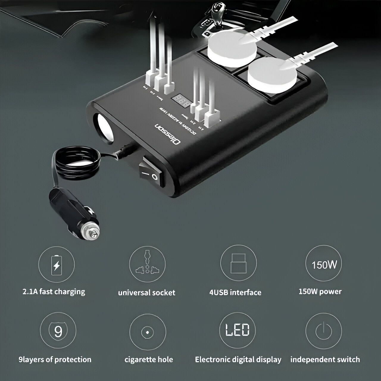 150W Car Power Inverter – DC 12V/24V to AC 220V Converter for Vehicle