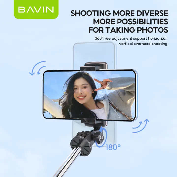 BAVIN P09 Portable Selfie Stick Monopod Tripod Stand Travel Up to 68cm w/ Bluetooth Remote Control