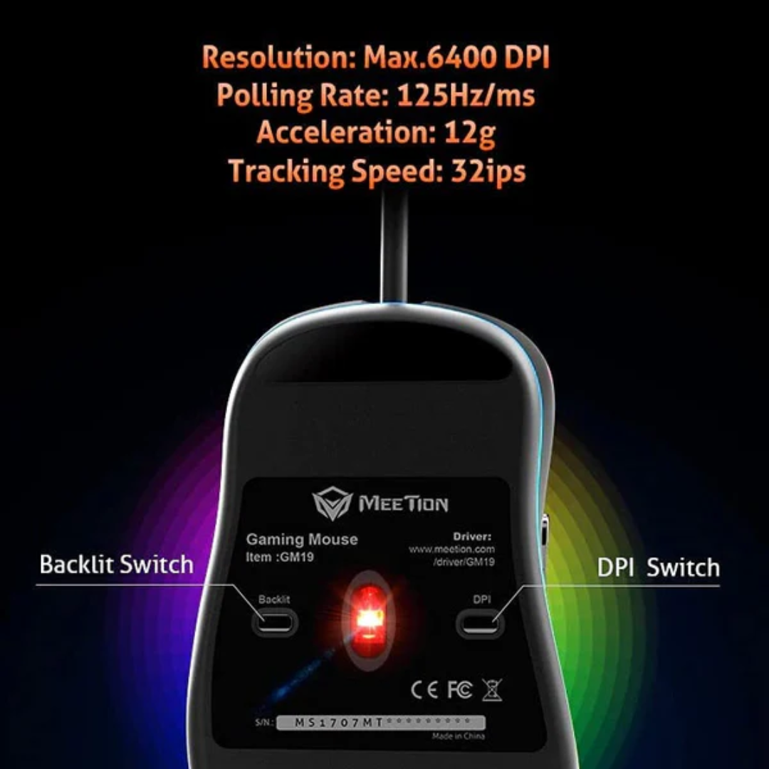 MeeTion GM19 Usb Wired Optical Gaming Mouse With Fcc Standards