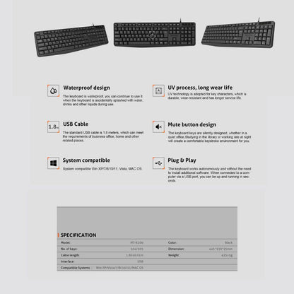 Meetion MT-K200 Economical Universal Waterproof 104 Keys USB Wired Office Keyboard