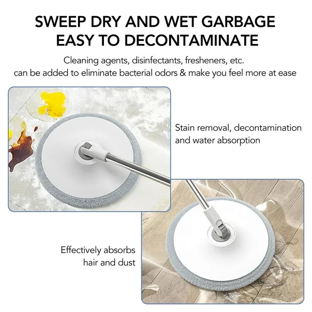 Circle Round Microfiber Floor Mop and Bucket Set – 180° Rotating Mop Head with Round Bucket & Adjustable Handle