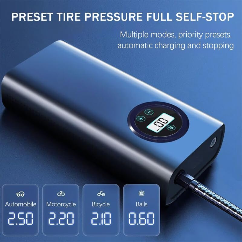 Adjustable Portable Compressor Tire Inflator with LCD Display