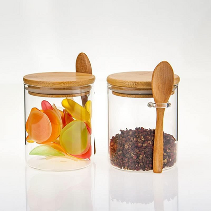 Airtight Glass Jars With Bamboo Lids And Spoons