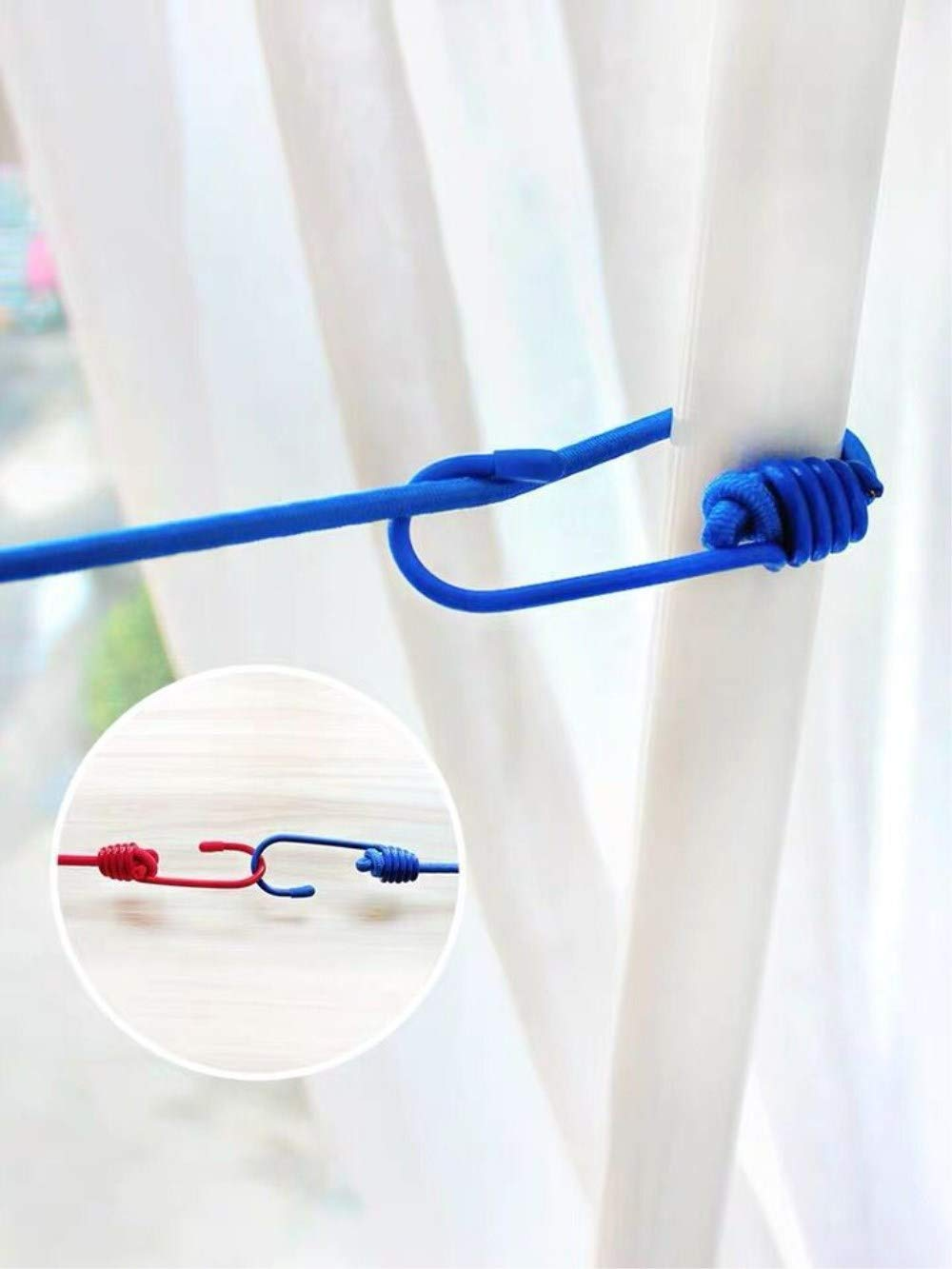 Portable Elastic Rope Clothesline Adjustable with 12pcs Clothespins Cloth Hanger