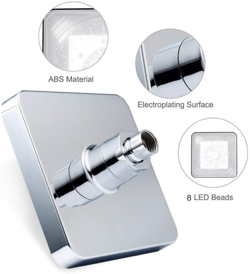 Shower Head 3 Colors Changing LED Showerhead Bathroom Rainfall Shower 6 Inch Square Temperature Control