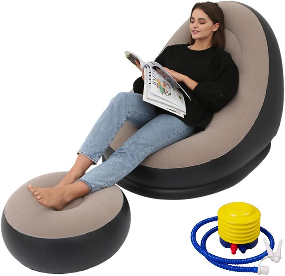 Portable Inflatable Bed Sofa Flocking Couch Set with Footstool