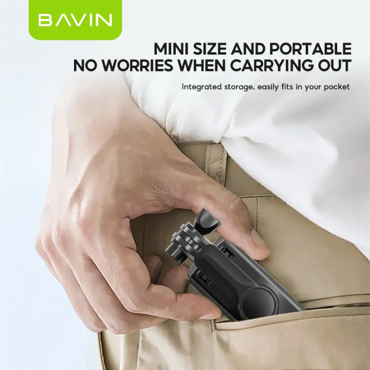BAVIN P09 Portable Selfie Stick Monopod Tripod Stand Travel Up to 68cm w/ Bluetooth Remote Control