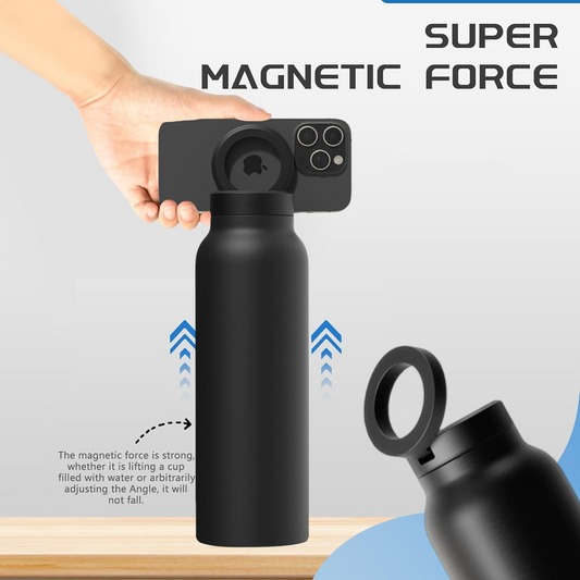 Insulated Water Bottle with Magnetic Phone Holder | Stainless Steel Tumbler Compatible with MagSafe for Gym, Car, & Sports