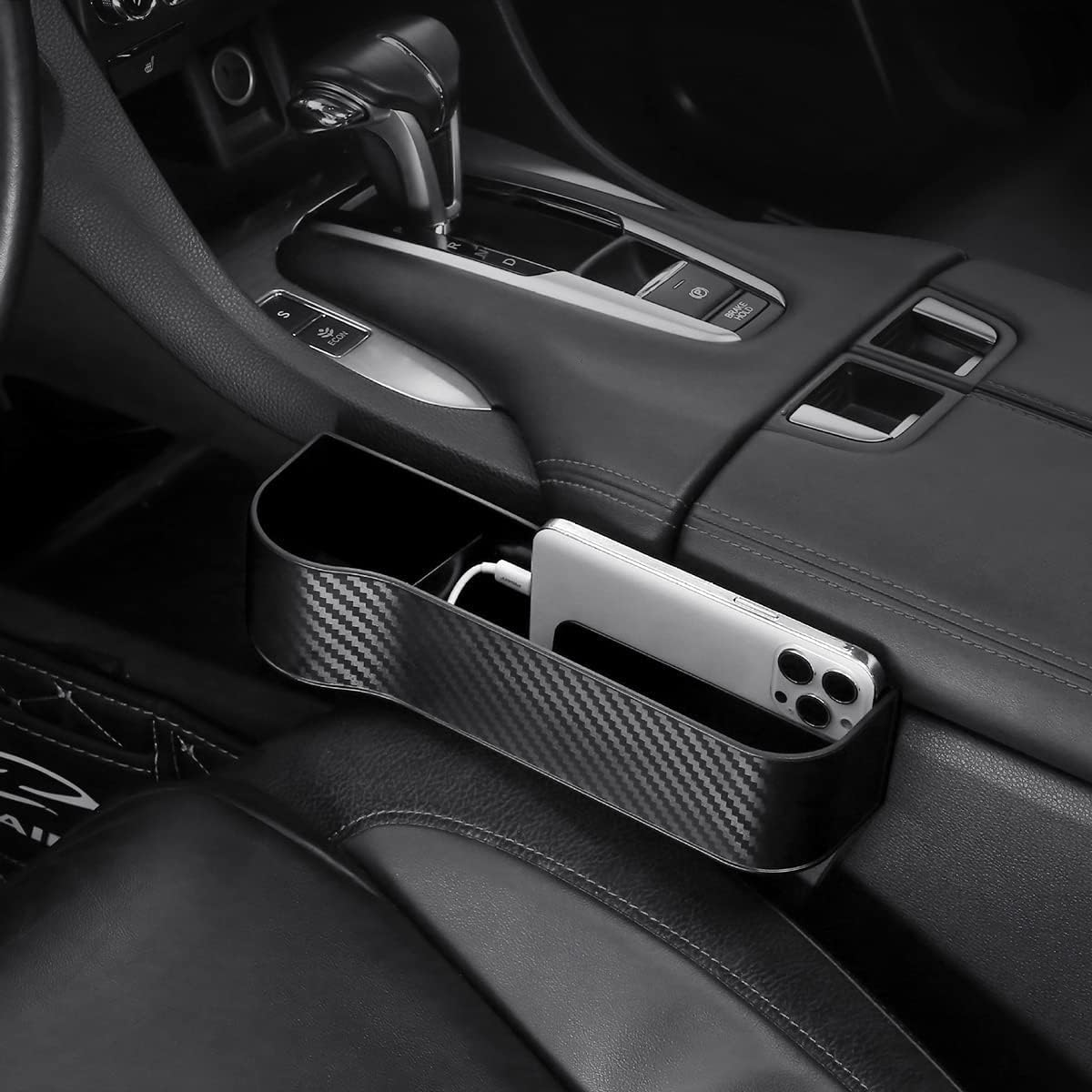Carbon Fiber Car Seat Organiser with Cup Holder