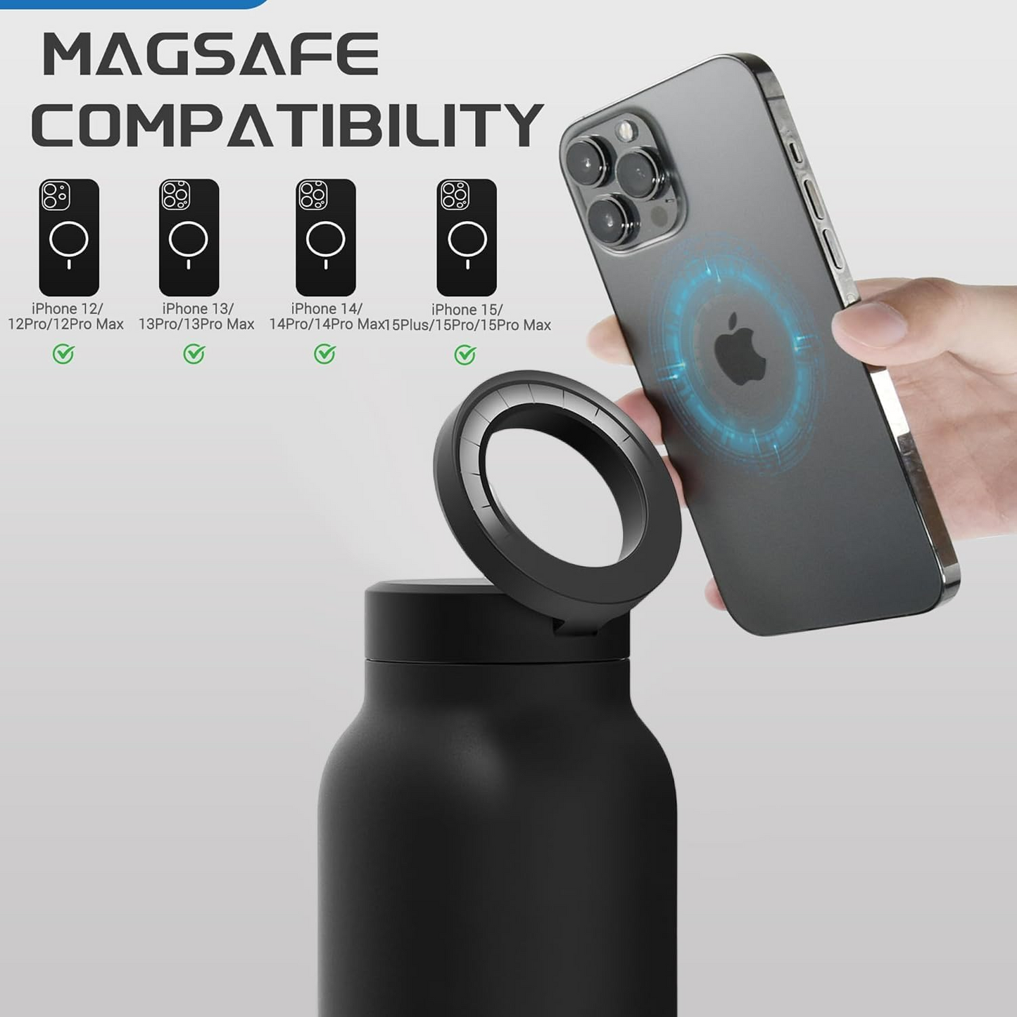 Insulated Water Bottle with Magnetic Phone Holder | Stainless Steel Tumbler Compatible with MagSafe for Gym, Car, & Sports
