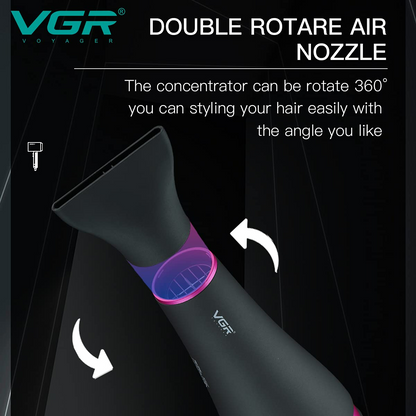 Vgr Professional Hair Dryer V402 - With Diffuser, Gray With Pink 2200W 3 Heating Settings