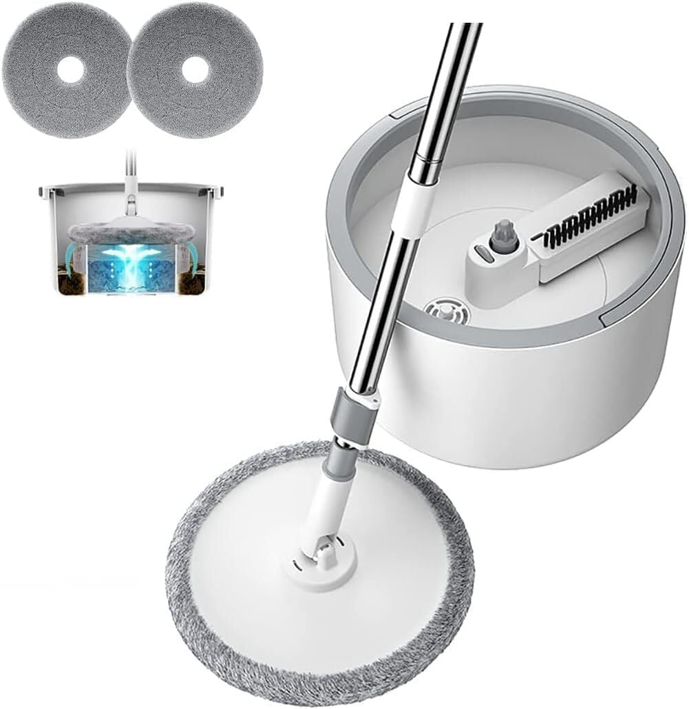 Circle Round Microfiber Floor Mop and Bucket Set – 180° Rotating Mop Head with Round Bucket & Adjustable Handle