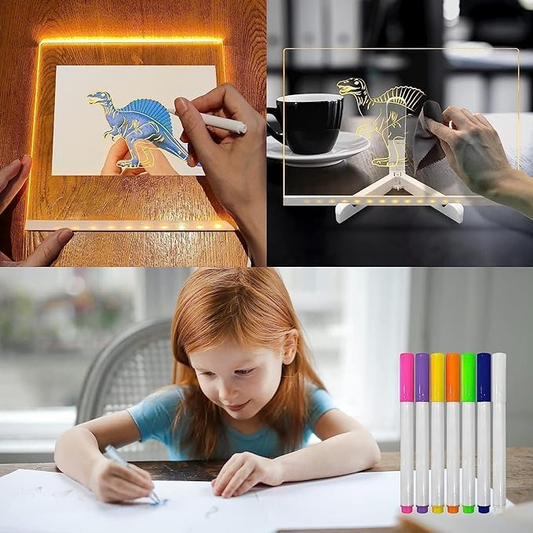 3D Acrylic Writing pad with Pen Message Board rewritable Table lamp drawing kids led