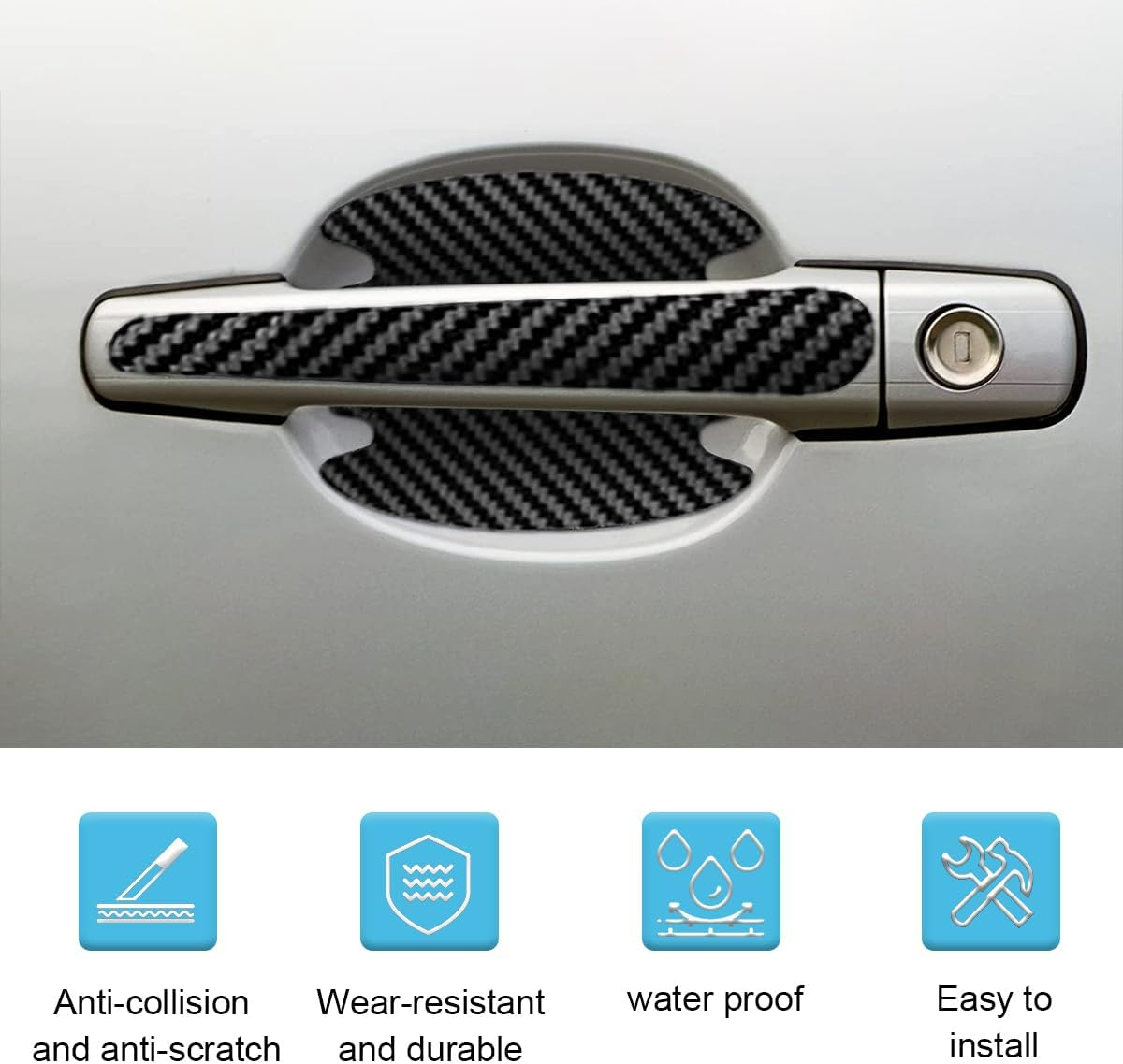 8PCS/SET Carbon Fiber Car Door Handle Protector Cover Inner Bowl Anti Scratch Sticker