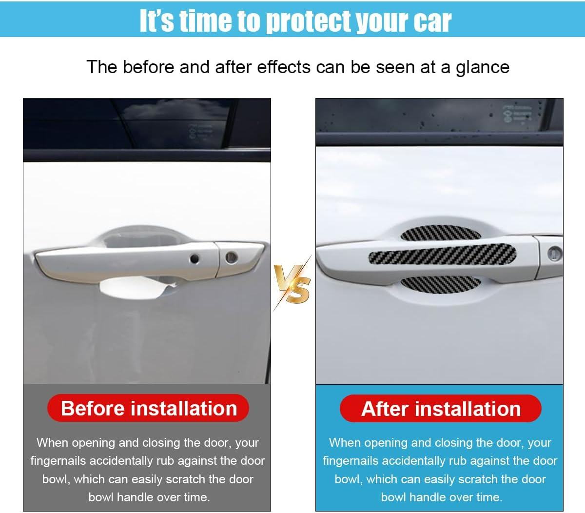 8PCS/SET Carbon Fiber Car Door Handle Protector Cover Inner Bowl Anti Scratch Sticker