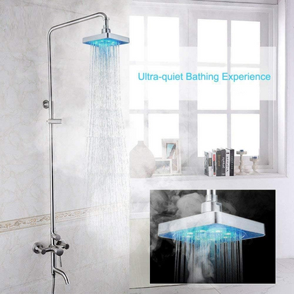 Shower Head 3 Colors Changing LED Showerhead Bathroom Rainfall Shower 6 Inch Square Temperature Control