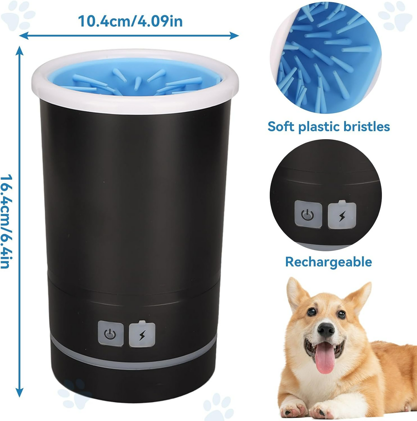 Dog Pet Foot Cleaner Rechargeable Soft Brushes for Small & Medium Dogs