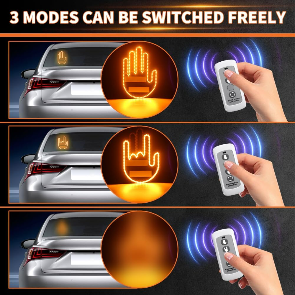 LED Hand Signal Car 3 Modes Middle Finger for Car Rear Window Road With Remote Control