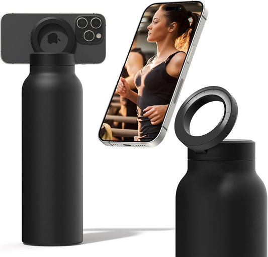Insulated Water Bottle with Magnetic Phone Holder | Stainless Steel Tumbler Compatible with MagSafe for Gym, Car, & Sports