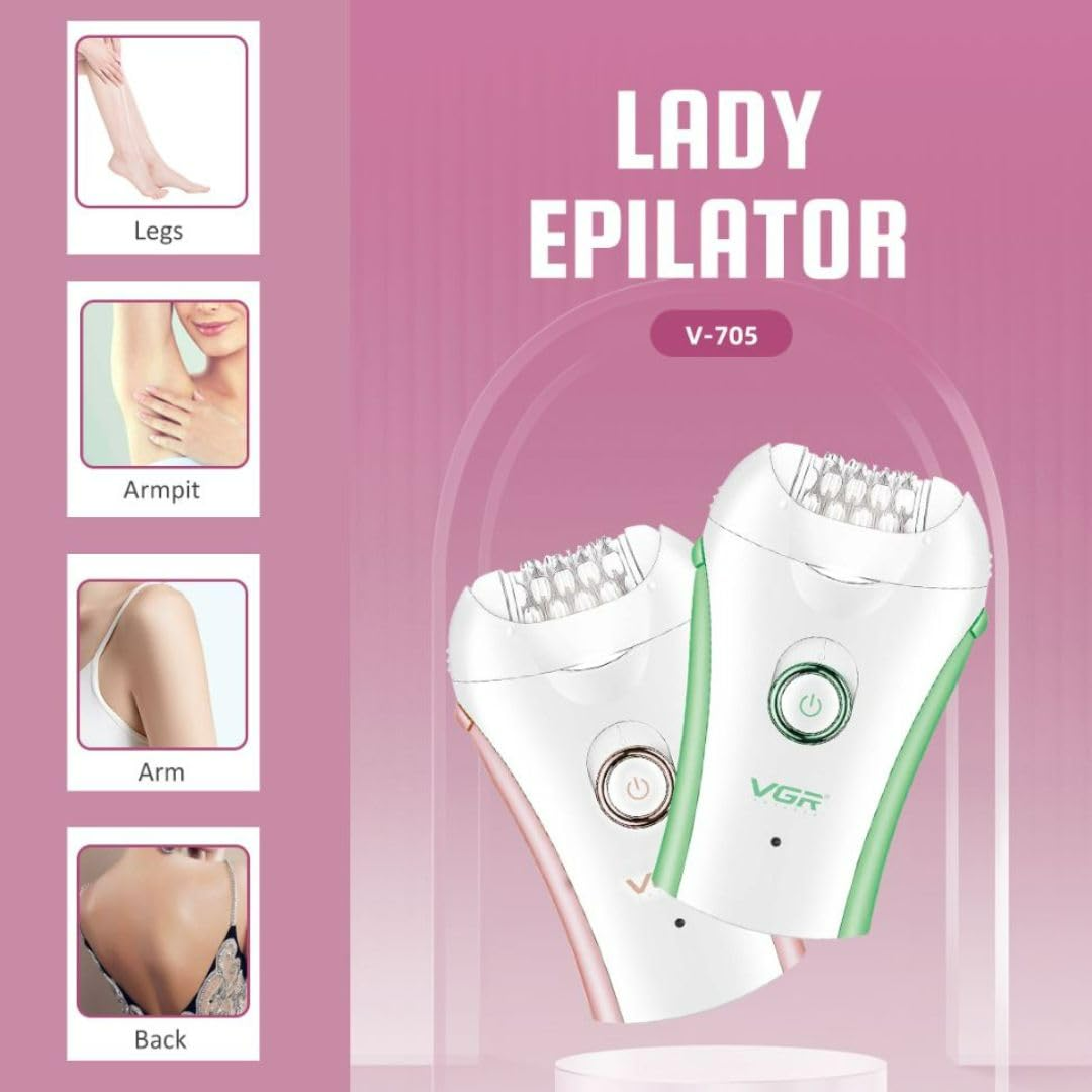 VGR Compact Professional Cordless Women Epilator for different body areas for gentle hair removal V705