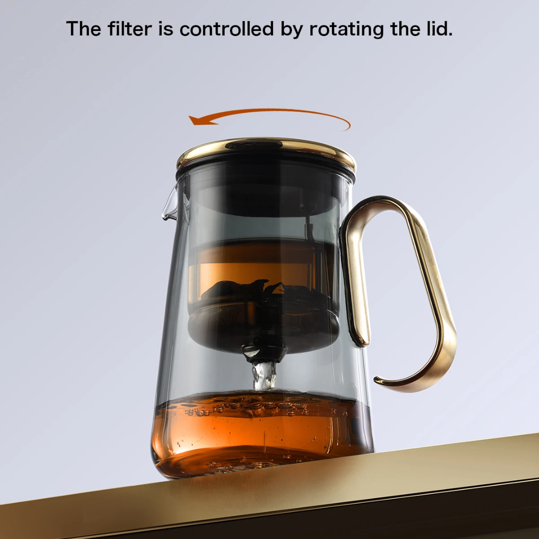 Luxury Large Glass Tea cup pot with One-Click Filter