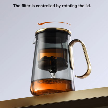 Luxury Large Glass Tea cup pot with One-Click Filter