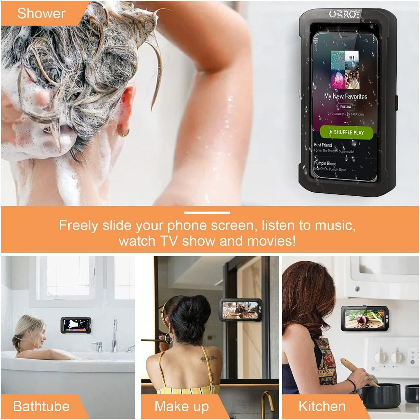 Shower Phone Holder [360° Rotation], Waterproof Wall Mount Shower Phone Case