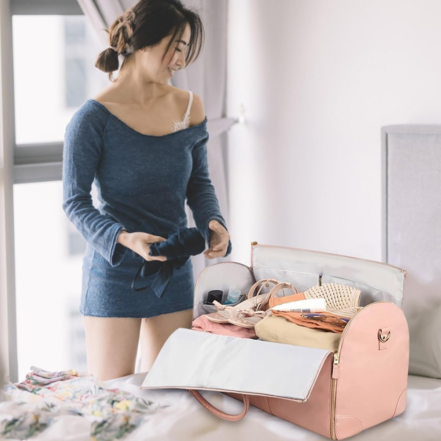 8 in 1 Travel Storage Bag Leather Travel Duffel Bag with Shoulder Strap