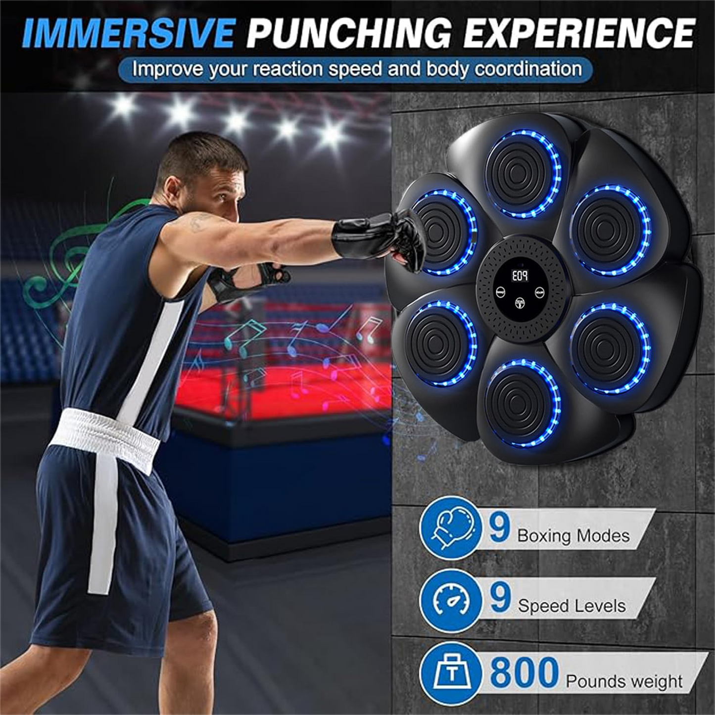 Professional Bluetooth Music Boxing Machine with LED Lights With Gloves