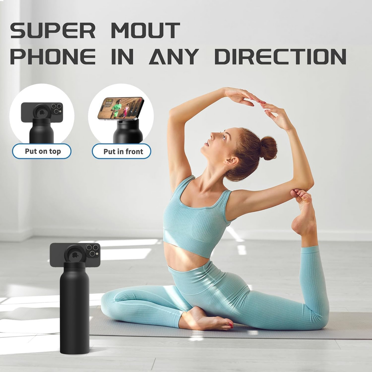 Insulated Water Bottle with Magnetic Phone Holder | Stainless Steel Tumbler Compatible with MagSafe for Gym, Car, & Sports